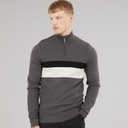 Mens Zabian 1/4 Zip Funnel Neck Knit Jumper Dark Grey