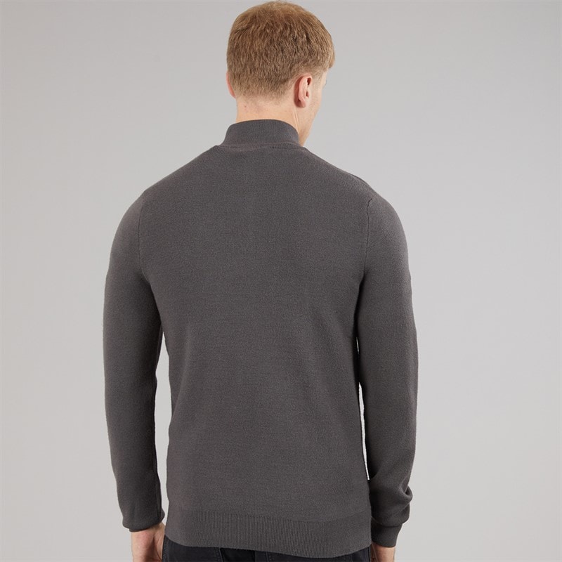 Mens Zabian 1/4 Zip Funnel Neck Knit Jumper Dark Grey - Image 2