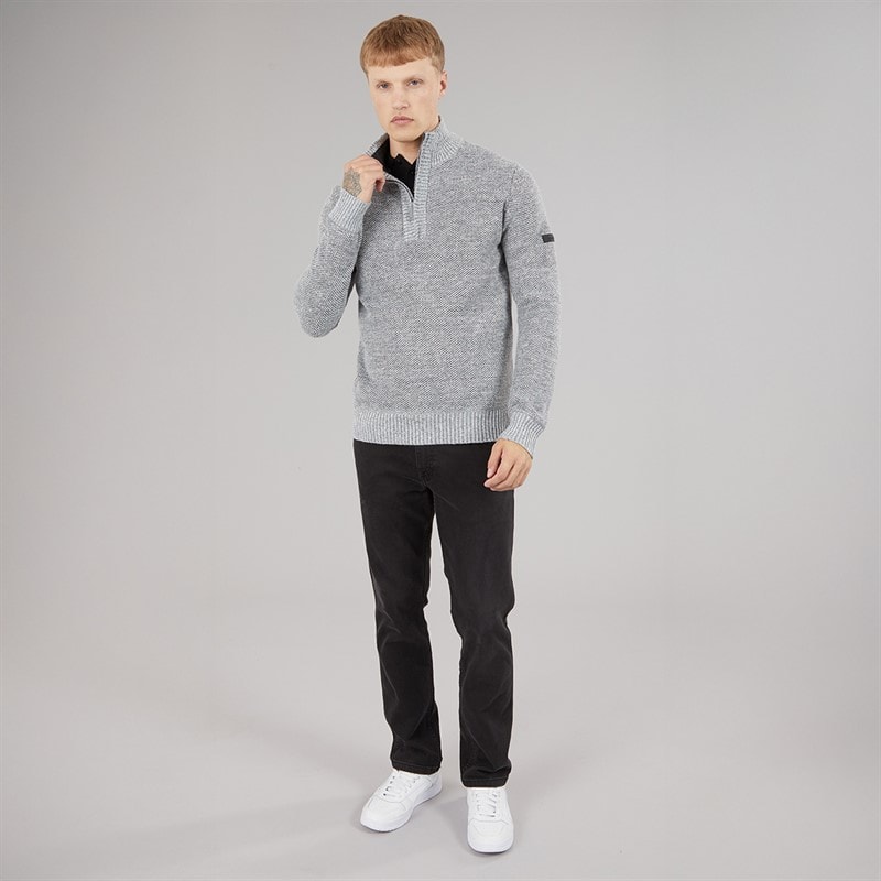 Mens Palacio 1/4 Zip Funnel Neck Jumper Light Grey Marl - Image 4