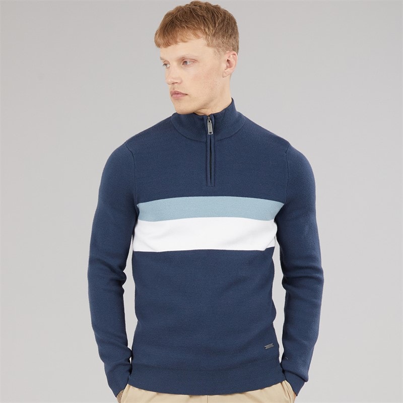 Mens Zabian 1/4 Zip Funnel Neck Knit Jumper Navy - Image 3