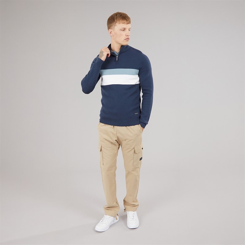 Mens Zabian 1/4 Zip Funnel Neck Knit Jumper Navy - Image 4