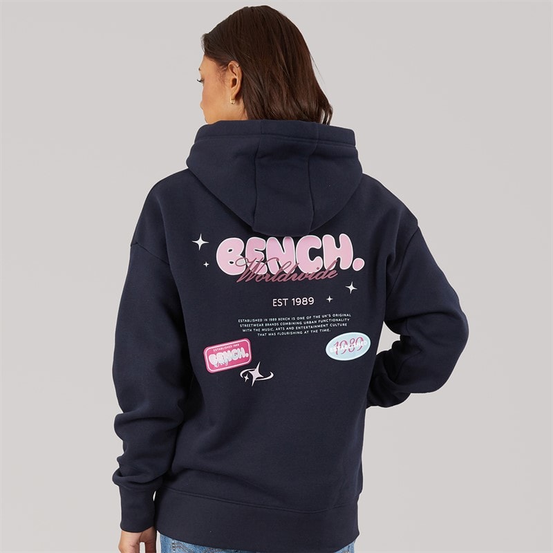 Womens Fessa Oversized Hoodie With Graphic Print Navy - Image 3