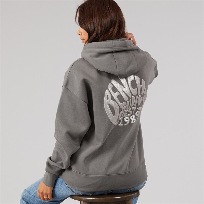 Bench Womens Tabby Zip Thru Hoodie With Glitter Graphic Charcoal