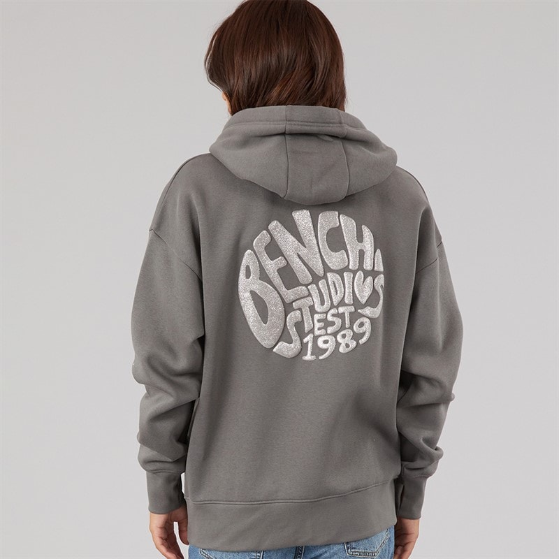 Womens Tabby Zip Thru Hoodie With Glitter Graphic Charcoal - Image 3