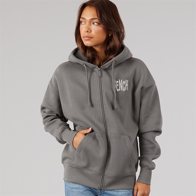 Womens Tabby Zip Thru Hoodie With Glitter Graphic Charcoal - Image 5