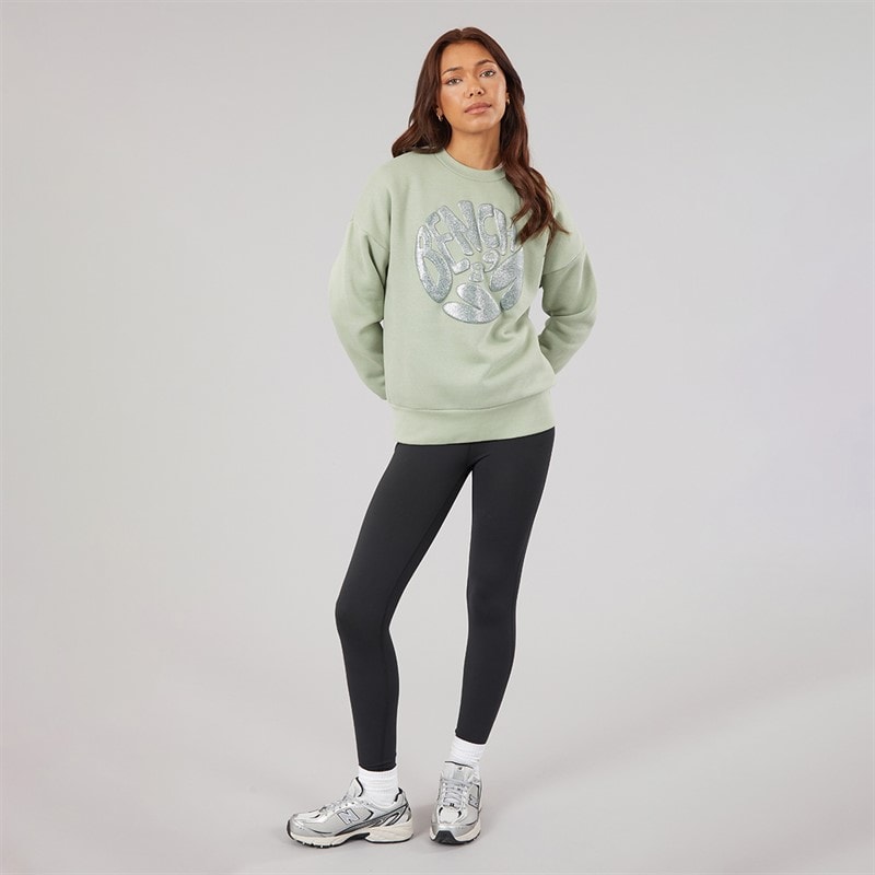 Womens Kaye Crew Sweat With Glitter Graphic Sage Green - Image 3