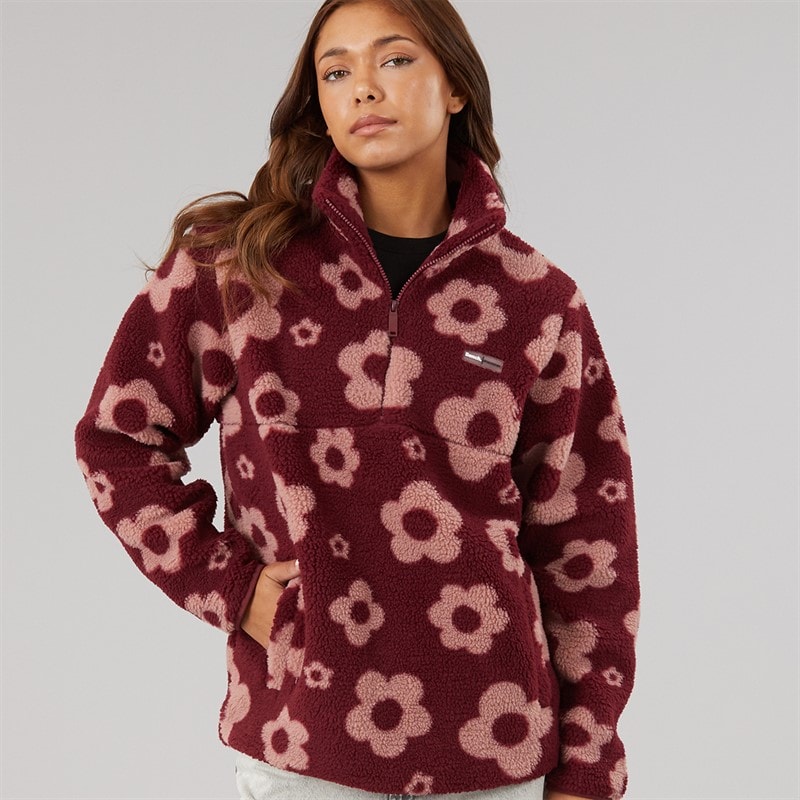 Womens Dessa 1/4 Zip Fleece Cordovan/Light Dusky Pink - Image 1