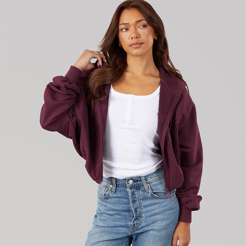 Womens Poppi Puff Sleeve Zip Thru Hoodie Cherry Lacquer - Image 3