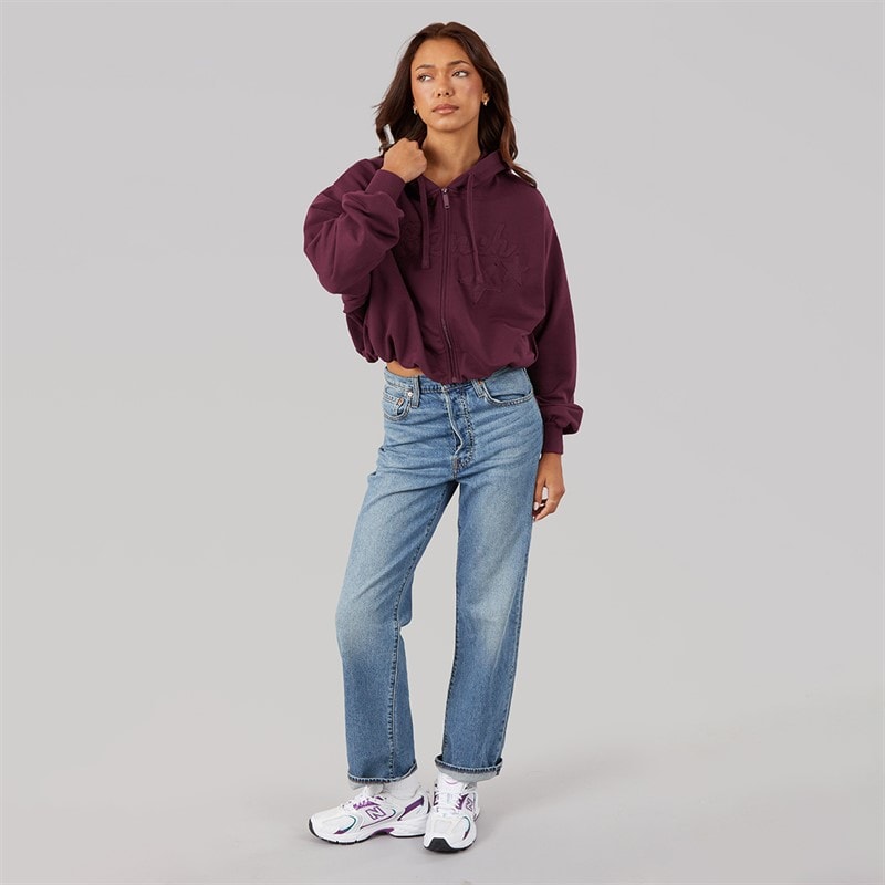 Womens Poppi Puff Sleeve Zip Thru Hoodie Cherry Lacquer - Image 4