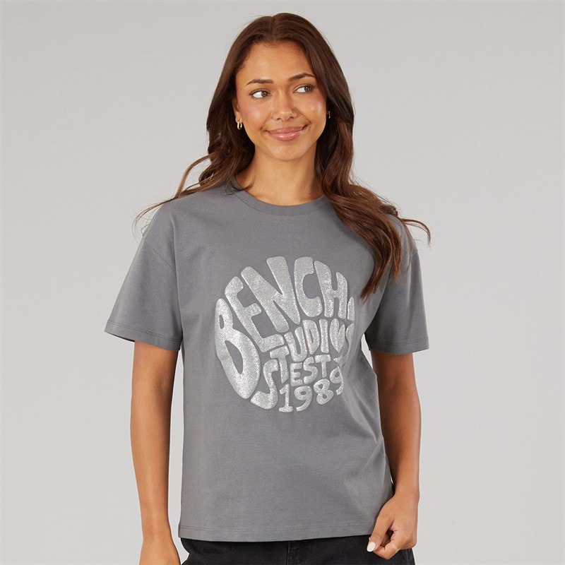 Womens Jana Boxy T-Shirt With Glitter Graphic Charcoal - Image 3