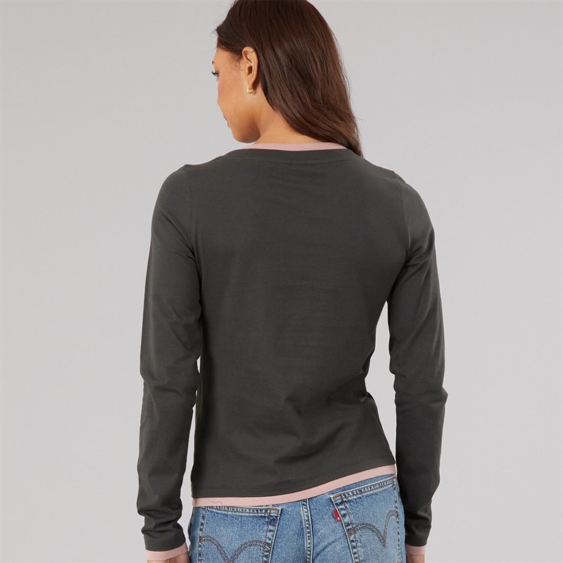 Womens Daina Contrast Double Layer T-Shirt Black/Woodrose - Image 2