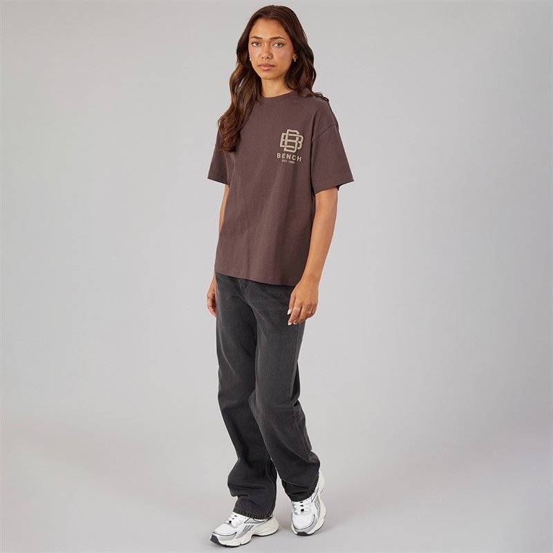 Womens Bianchi Oversized T-Shirt With Puff Print Coffee - Image 3