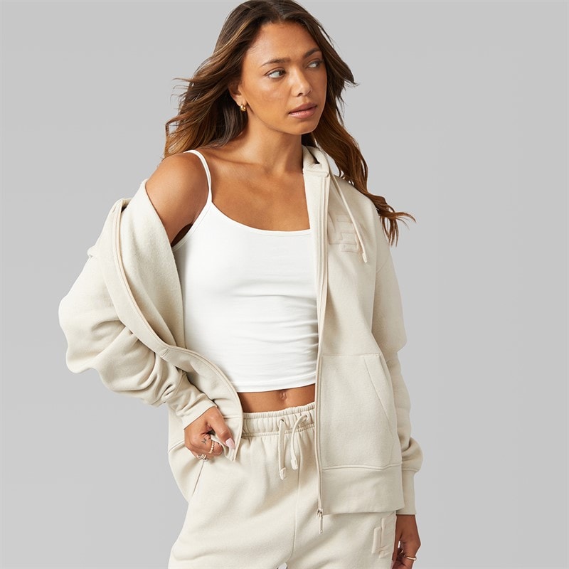 Womens Clari Oversize Zip Thru With Graphic Stone Grey - Image 3