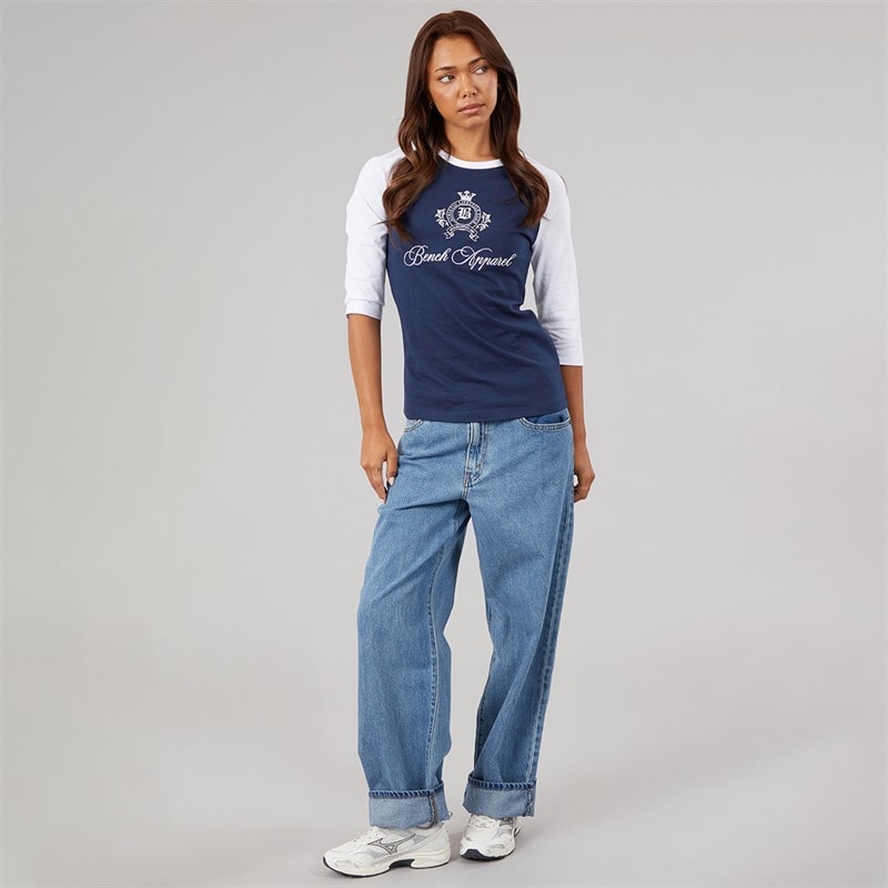 Womens Diah 3/4 Sleeve T-Shirt With Crest Graphic Navy/White - Image 3