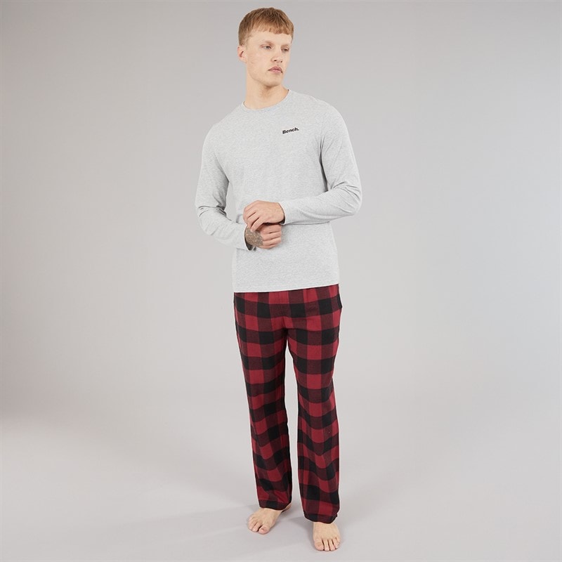 Mens Maugham Lounge Set Grey Marl/Cranberry Juice/Black Check - Image 1