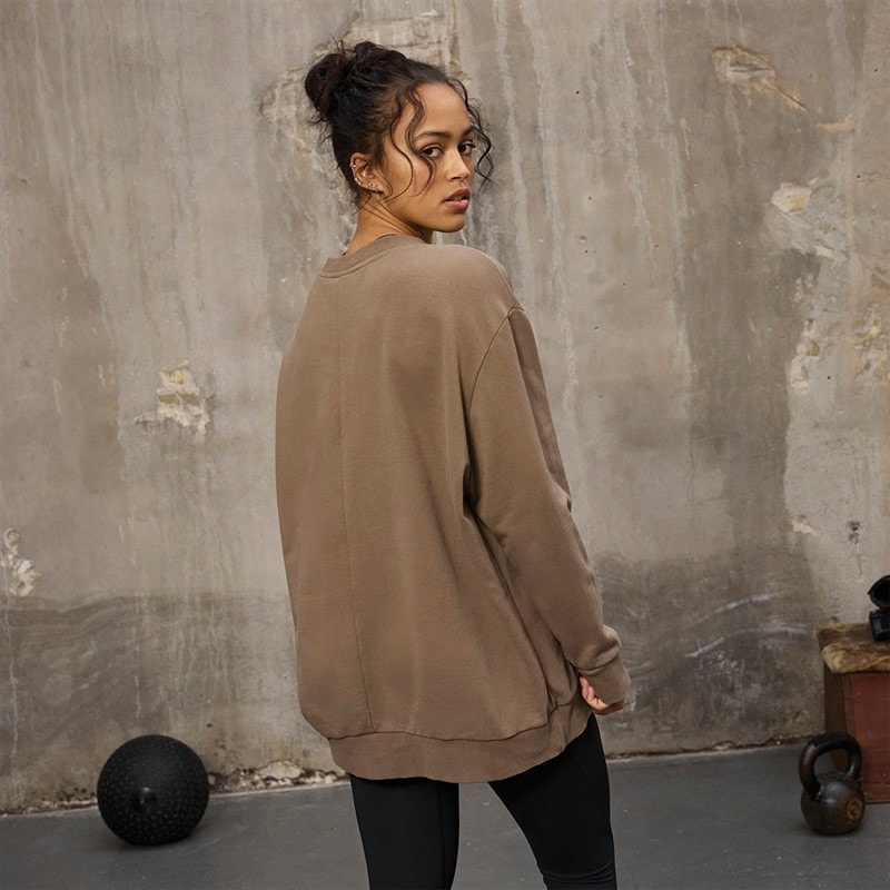 Womens Oversized Crew Neck Sweatshirt Fossil - Image 2