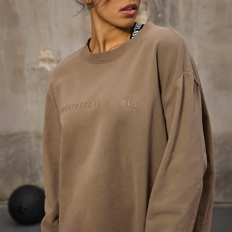 Womens Oversized Crew Neck Sweatshirt Fossil - Image 3