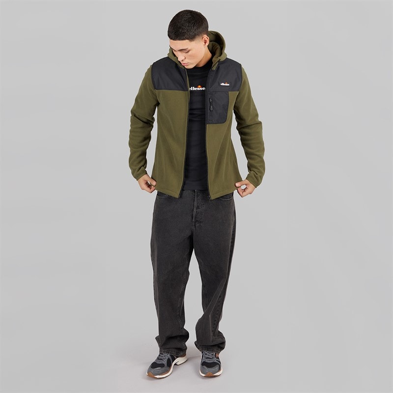 Mens Caprio Hooded Fleece Jacket Khaki - Image 4