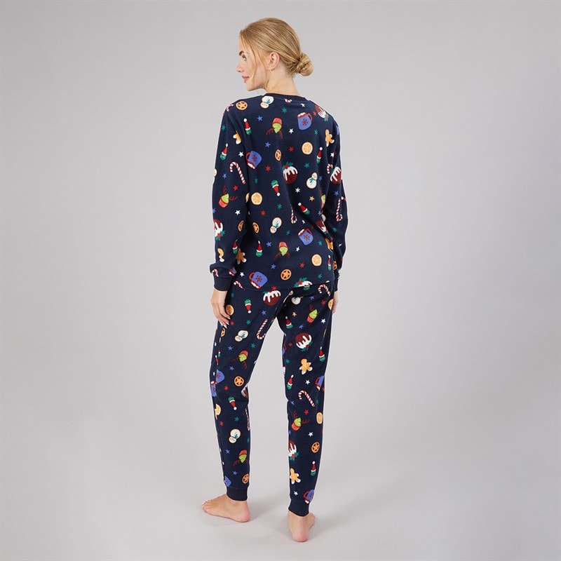 Womens Christmas Microfleece Set Multi Navy - Image 2