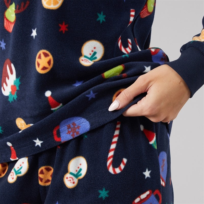 Womens Christmas Microfleece Set Multi Navy - Image 3