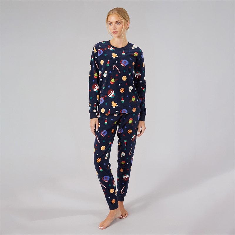 Womens Christmas Microfleece Set Multi Navy - Image 5