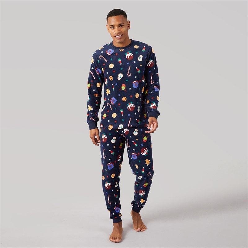 Mens Christmas Microfleece Set Multi Navy - Image 1