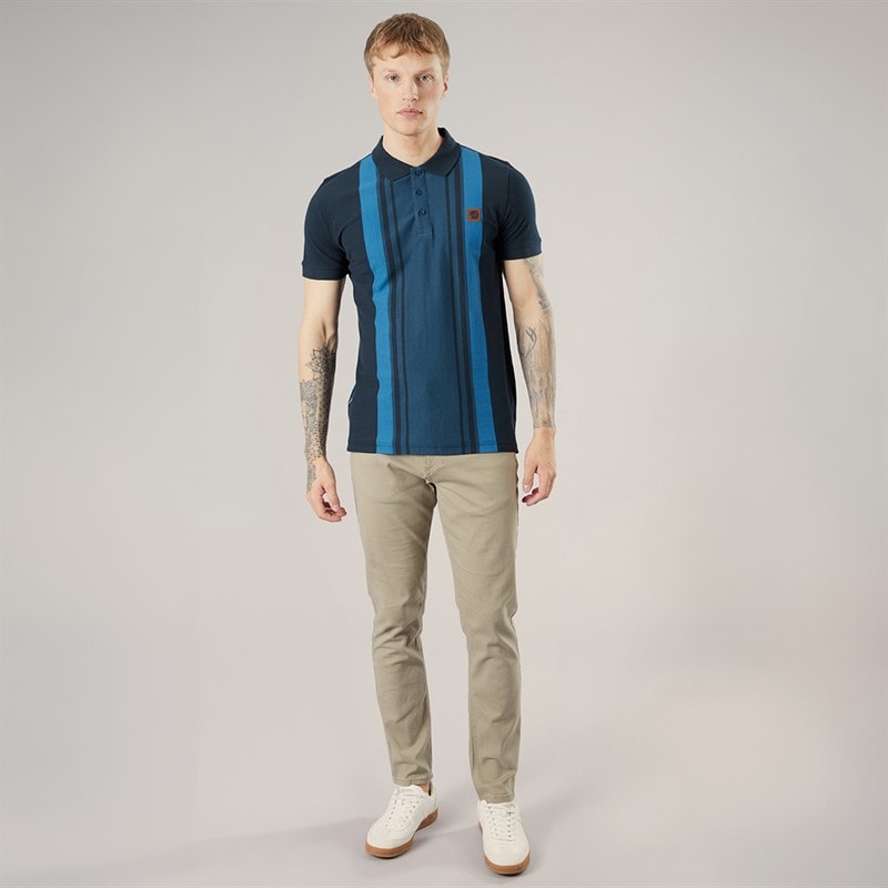 Mens Classic Stripe Polo Shirt Navy/Moonlit Ocean - Image 3
