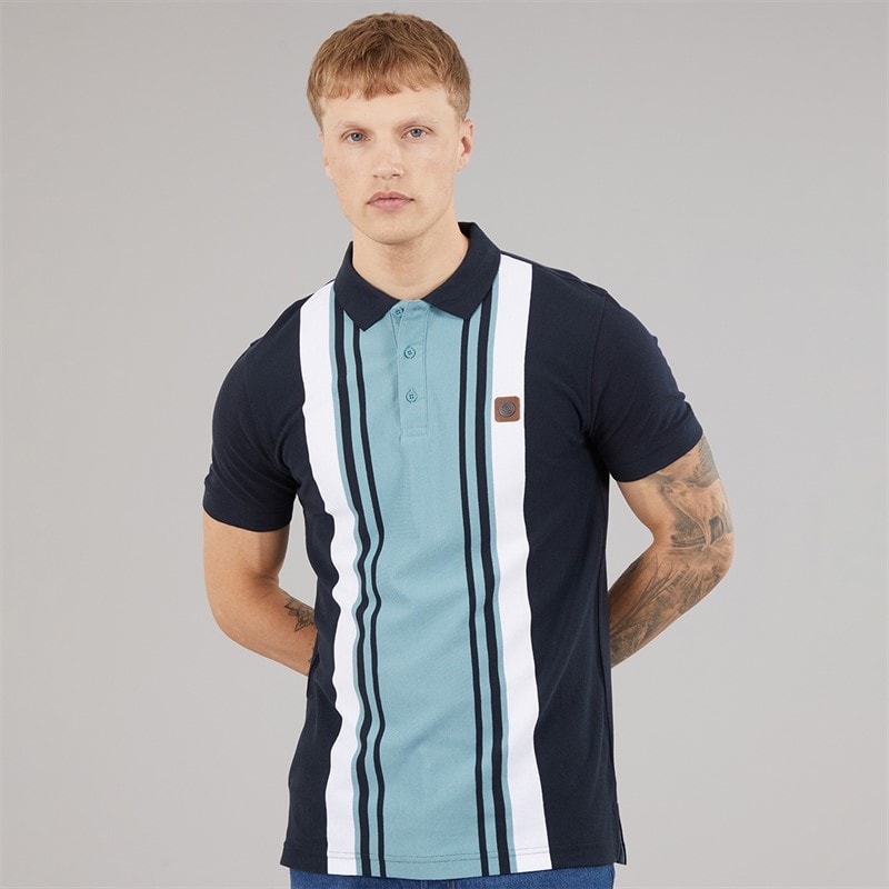 Mens Classic Stripe Polo Shirt Navy/Smoke Blue - Image 3