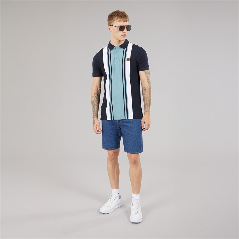 Mens Classic Stripe Polo Shirt Navy/Smoke Blue - Image 4