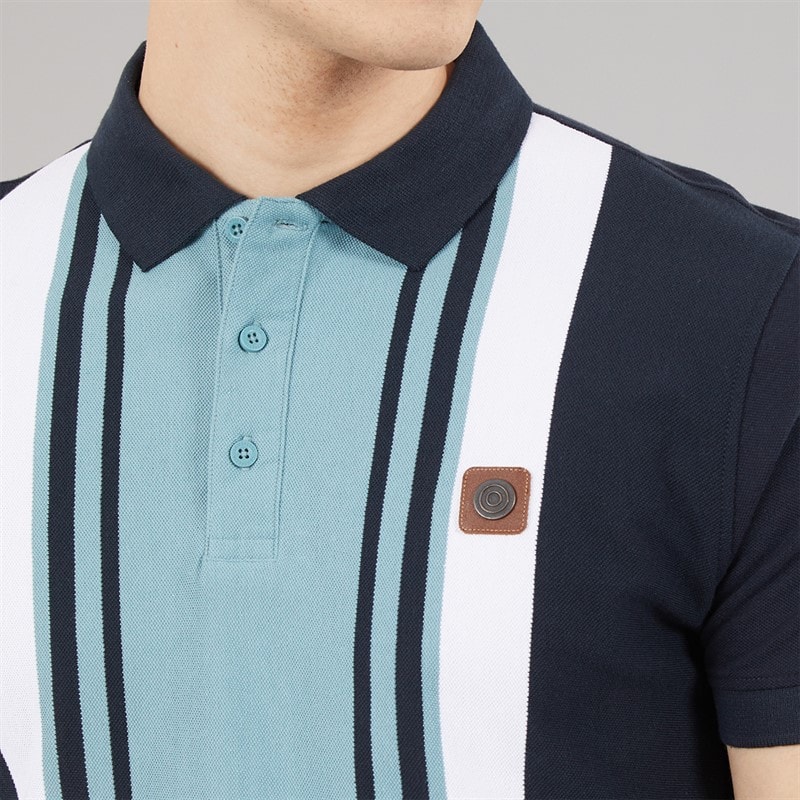 Mens Classic Stripe Polo Shirt Navy/Smoke Blue - Image 5