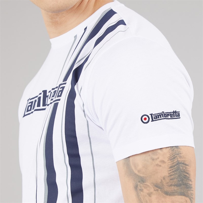 Mens Racing Stripe T-Shirt White/Navy/Grey - Image 3