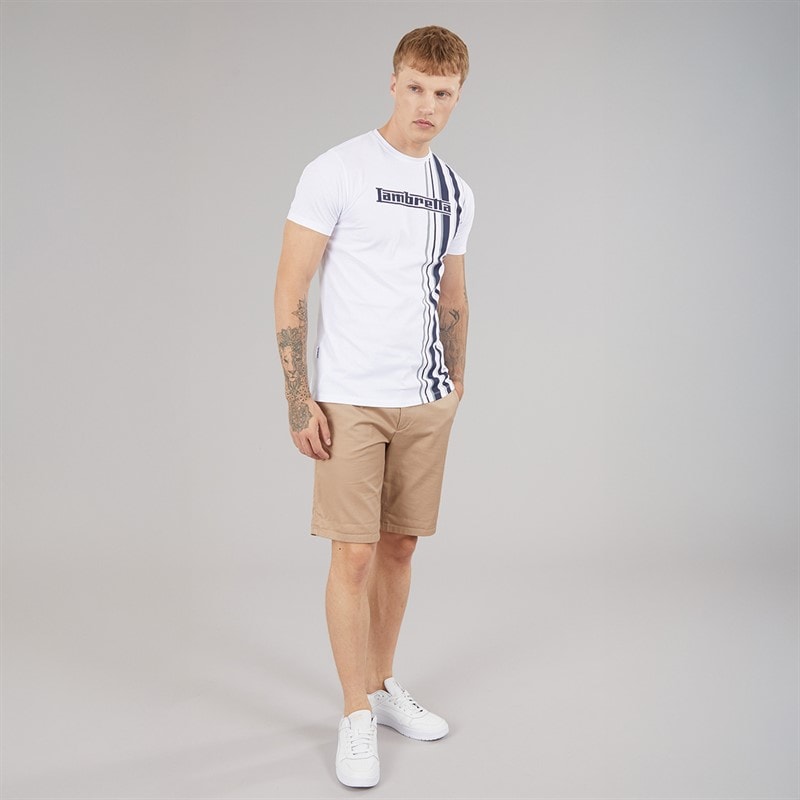 Mens Racing Stripe T-Shirt White/Navy/Grey - Image 4