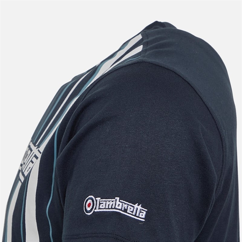 Mens Racing Stripe T-Shirt Navy/Smoke Blue - Image 2