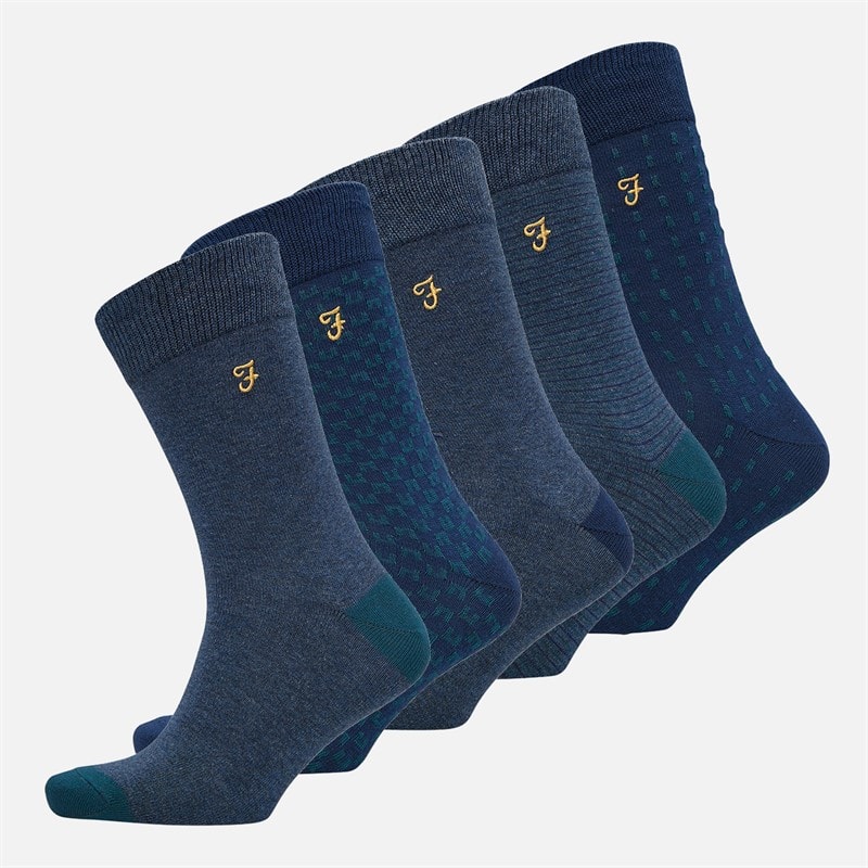 Mens Lukin Five Pack Dress Socks Navy - Image 1