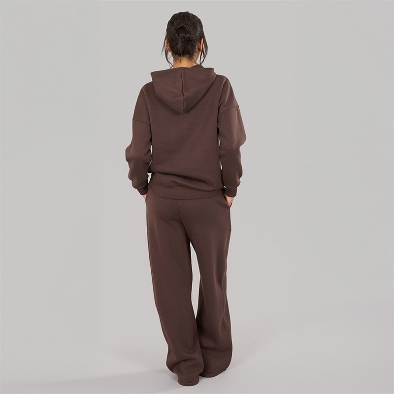Womens Hoodie And Wide Leg Joggers Tracksuit Chocolate - Image 2