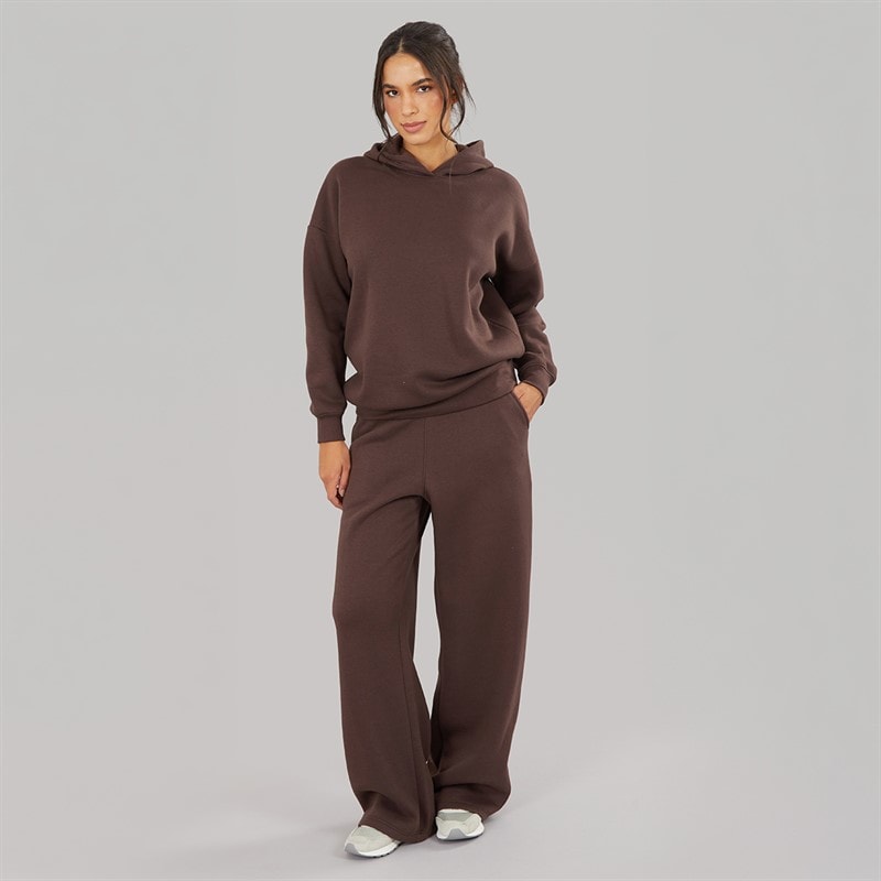 Womens Hoodie And Wide Leg Joggers Tracksuit Chocolate - Image 3