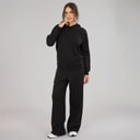 Womens Hoodie And Wide Leg Joggers Tracksuit Black