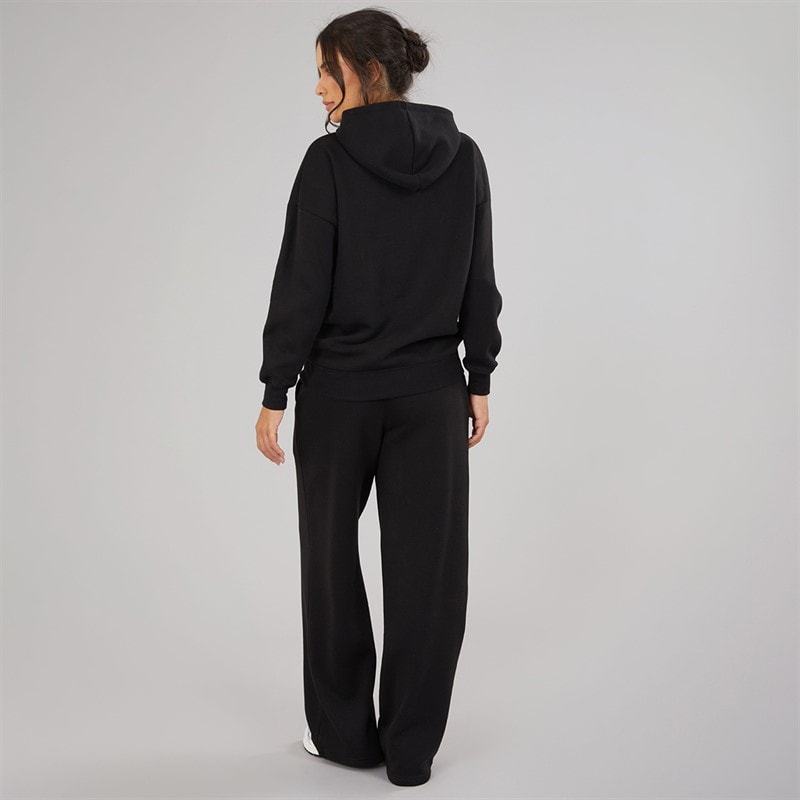 Womens Hoodie And Wide Leg Joggers Tracksuit Black - Image 2