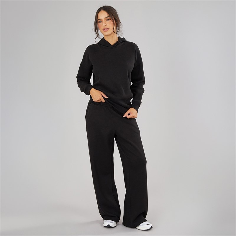Womens Hoodie And Wide Leg Joggers Tracksuit Black - Image 3