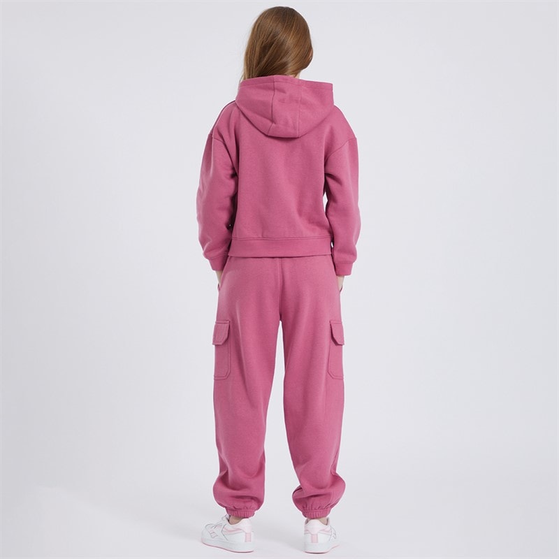 Girls Hoodie And Cargo Joggers Tracksuit Pink/Rose Wine - Image 2