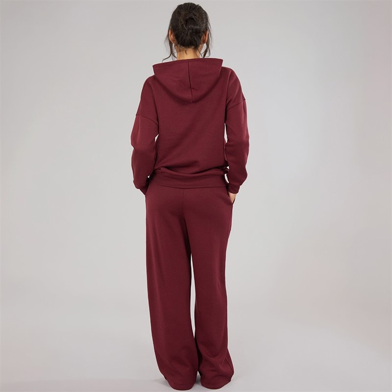Womens Hoodie And Wide Leg Joggers Tracksuit Burgundy - Image 2