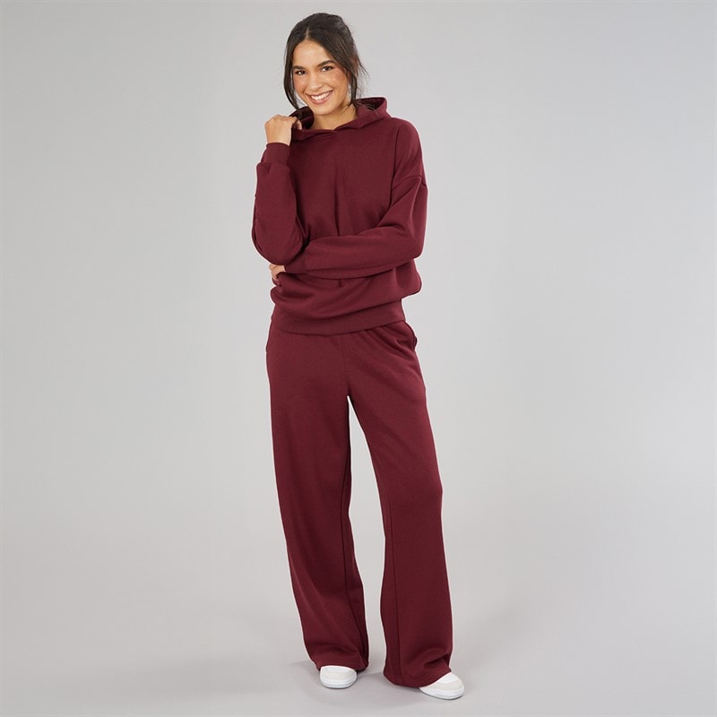 Womens Hoodie And Wide Leg Joggers Tracksuit Burgundy - Image 3