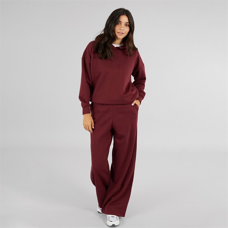 Womens Hoodie And Wide Leg Joggers Tracksuit Burgundy - Image 4