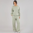 Womens Oversized Sweatshirt And Open Hem Joggers Olive Green