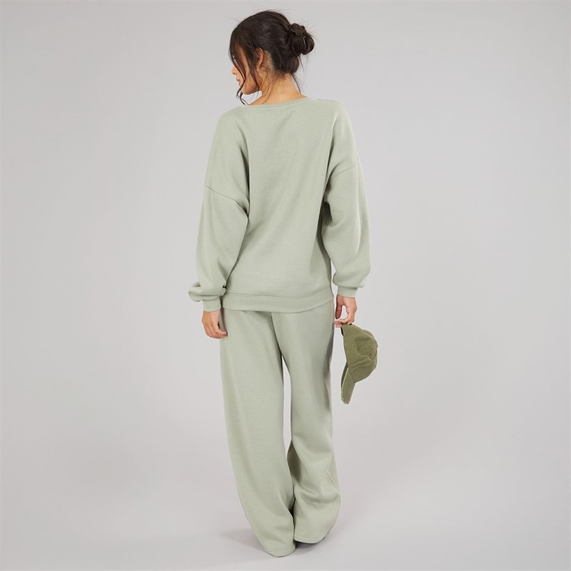 Womens Oversized Sweatshirt And Open Hem Joggers Olive Green - Image 2