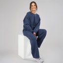 Womens Oversized Sweatshirt And Open Hem Joggers Washed Midnight Blue