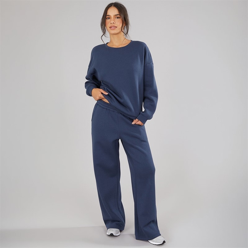 Womens Oversized Sweatshirt And Open Hem Joggers Washed Midnight Blue - Image 3