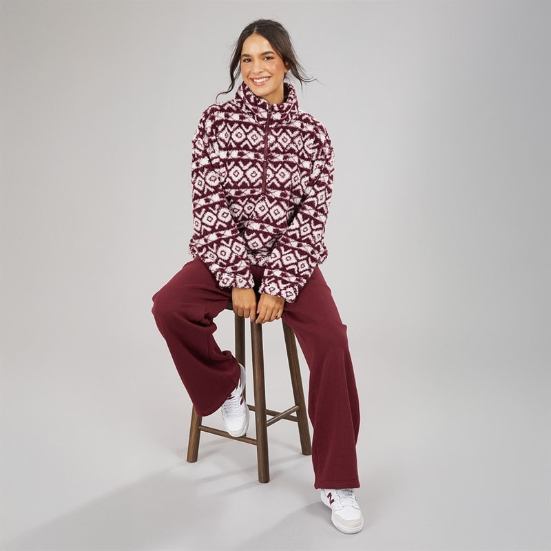 Womens Open Hem Joggers Burgundy - Image 3