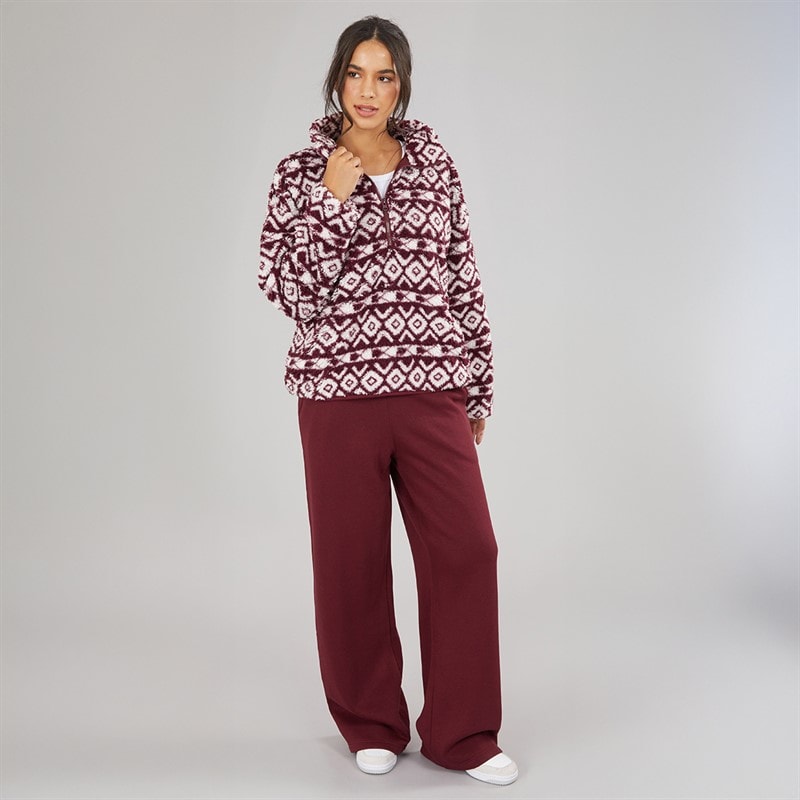 Womens Open Hem Joggers Burgundy - Image 4