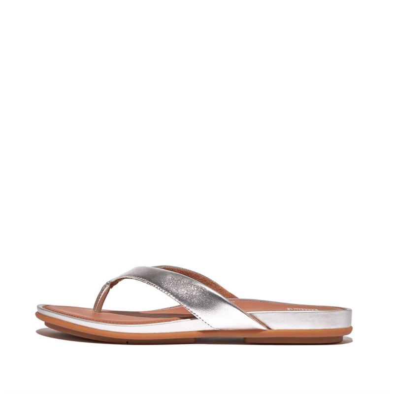 FitFlop Womens Gracie Leather Flip Flops Silver